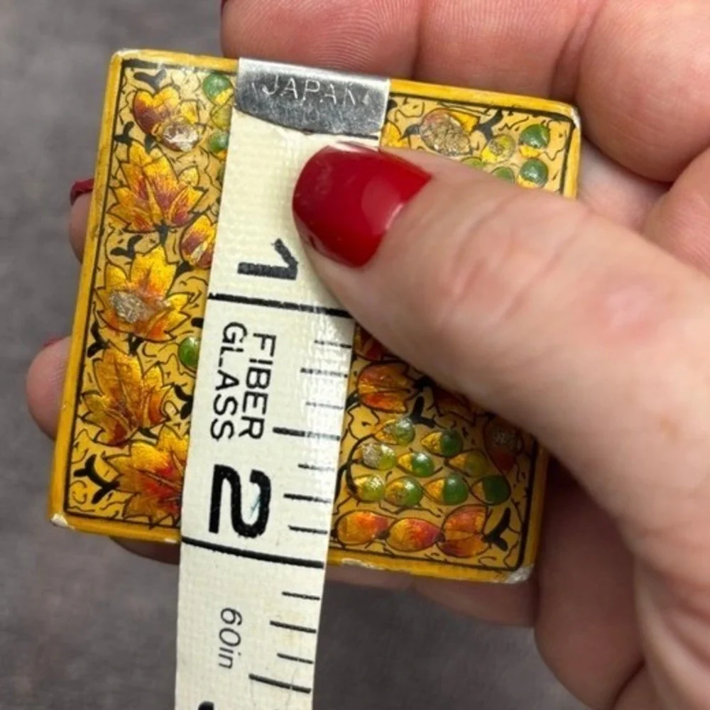 Vtg Folding Vanity Mirror Autumn Leaves Hand Painted Brass Travel Makeup Mirror